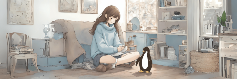 ペンギンと女の子フリー素材