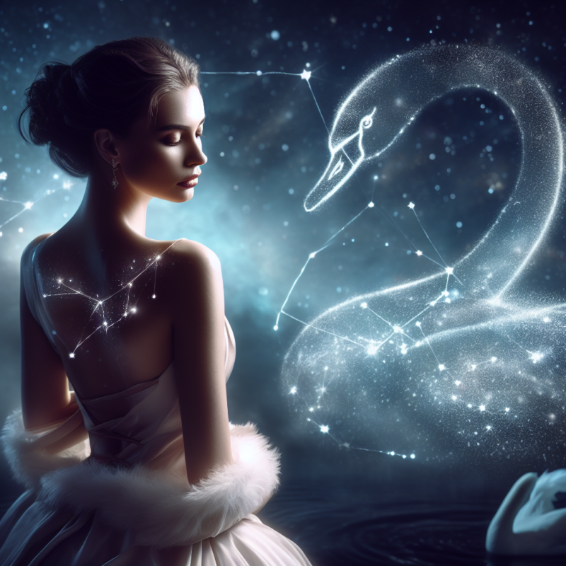 夜空と星座と白鳥と女性フリー素材イラスト