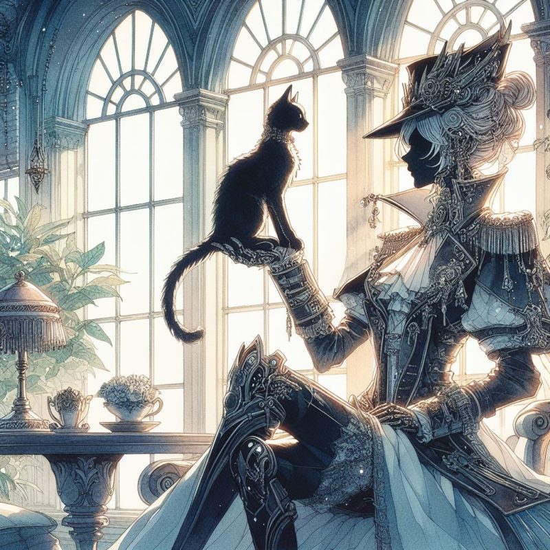 貴族の女性と猫のフリ素材イラスト