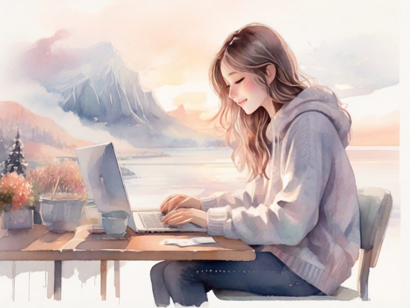 パソコンを操作する女性のフリーイラスト